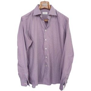 ETON Men's Contemporary Fit Button Down Shirt Burgundy Cyan Check 16.5 / 36